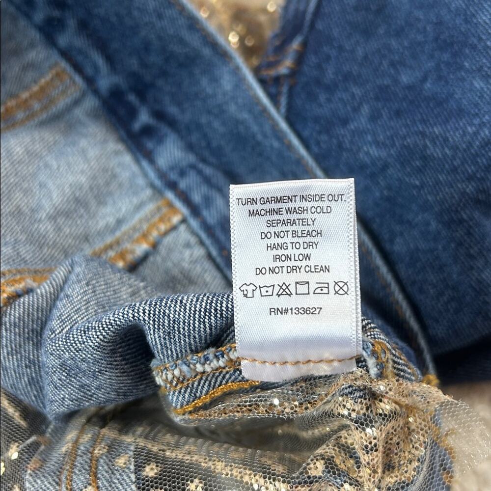 Denim and Sunshine Boho cropped sheer glitter denim Jacket, L - Picture 8 of 10